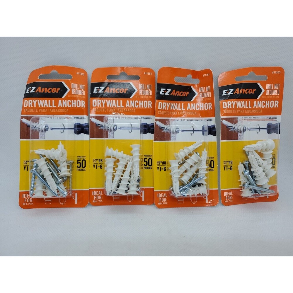 Lot of (4) E-Z Ancor Self-Drilling Drywall Anchors Twist-N-Lock 50 lb  6 Count